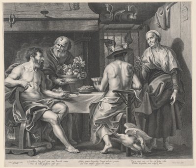 Júpiter y Mercurio entretenidos por Filemón y Baucis de Nicolaes Lauwers, after Jacob Jordaens