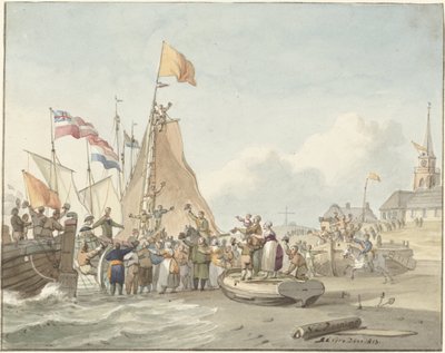 Llegada del príncipe Guillermo Federico a Scheveningen, 30 de noviembre de 1813 de Nicolaes Lodewick Penning (signed by artist)