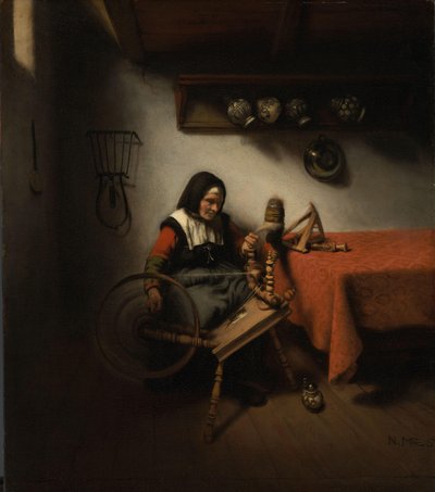 Vieja mujer girando de Nicolaes Maes