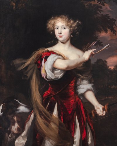 Retrato de una dama como Diana, c.1670-90 (óleo sobre lienzo) de Nicolaes Maes
