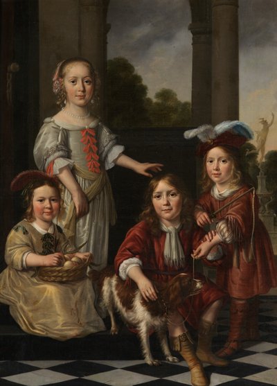 Retrato de cuatro niños (óleo sobre lienzo) de Nicolaes Maes
