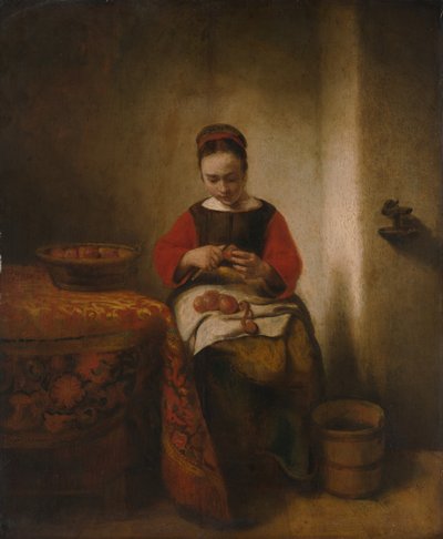 Joven pelando manzanas de Nicolaes Maes