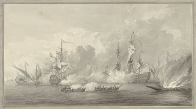 Batalla naval, posiblemente en Kijkduin el 21 de agosto de 1673 de Nicolaes Muys