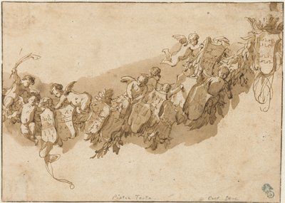 Guirnalda heráldica rodeada de ángeles de Nicolaes Pietersz Berchem (possibly)