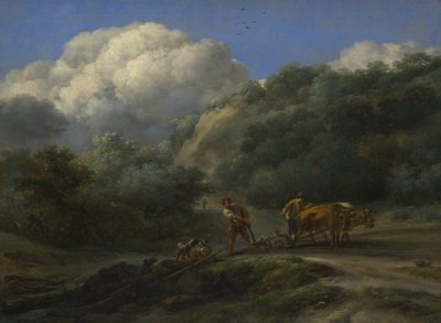 Un hombre y un joven arando con bueyes de Nicolaes Pietersz. Berchem
