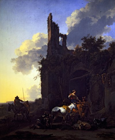 Paisaje a la italiana con campesinos frente a una posada de Nicolaes Pietersz. Berchem