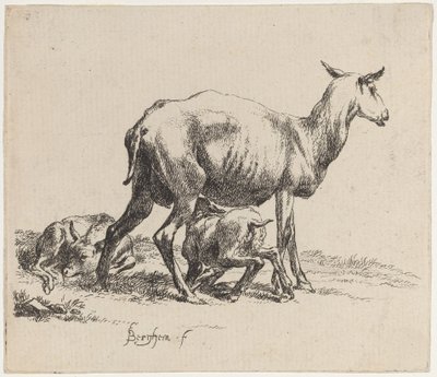 Oveja amamantando a su cordero de Nicolaes Pietersz Berchem