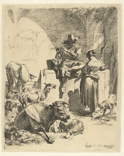 Tocando la flauta Shepherd y Spinner de Nicolaes Pietersz Berchem