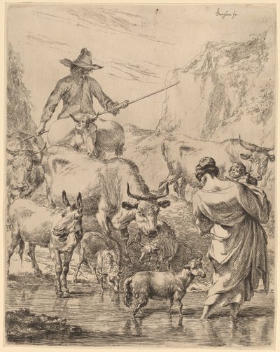 Rebaño cruzando el arroyo de Nicolaes Pietersz Berchem