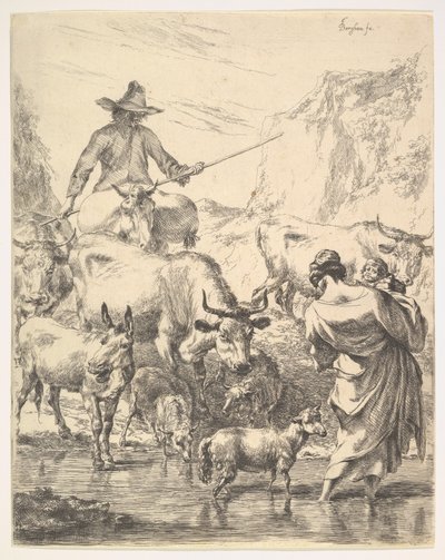 El rebaño cruzando el arroyo de Nicolaes Pietersz. Berchem