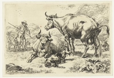 Mentir y una vaca meando Animales (título de la serie) de Nicolaes Pietersz Berchem