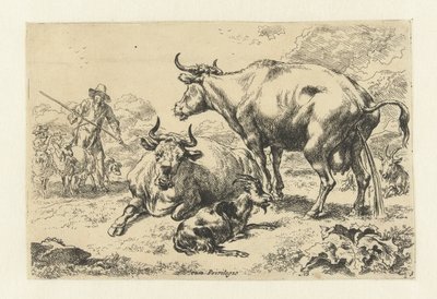 Mentir y una vaca meando Animales (título de la serie) de Nicolaes Pietersz Berchem