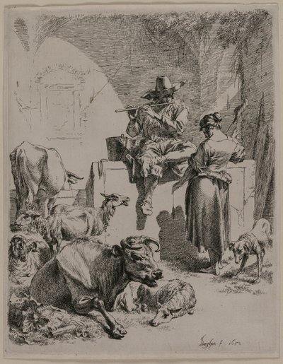 El pastor tocando la flauta, 1652 de Nicolaes Pietersz. Berchem