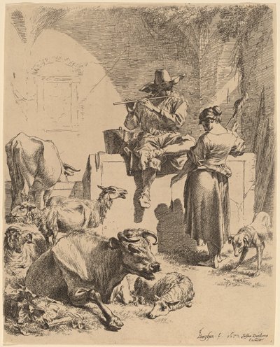 El Pastor Sentado en una Fuente y la Hilandera de Nicolaes Pietersz Berchem