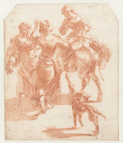 Dos mujeres caminando y una mujer en un burro de Nicolaes Pietersz Berchem