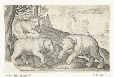tres osos Animalivm qvadrvpedvm (título de la serie) Animales en paisajes (título de la serie) de Nicolaes de Bruyn