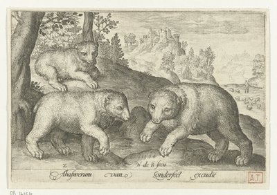 tres osos Animalivm qvadrvpedvm (título de la serie) Animales en paisajes (título de la serie) de Nicolaes de Bruyn