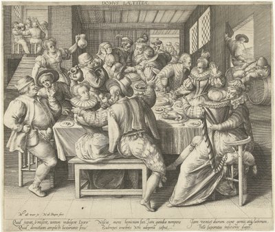 Een huis vol feestrumoer House of Joy (título sobre el objeto) de Nicolaes de Bruyn