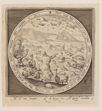 Quinto Día: La Creación de las Aves y los Peces, desde La Creación hasta la Expulsión del Paraíso de Nicolaes de Bruyn