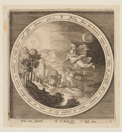 Cuarto Día: La Creación del Sol, la Luna y las Estrellas, desde La Creación hasta la Expulsión del Paraíso de Nicolaes de Bruyn