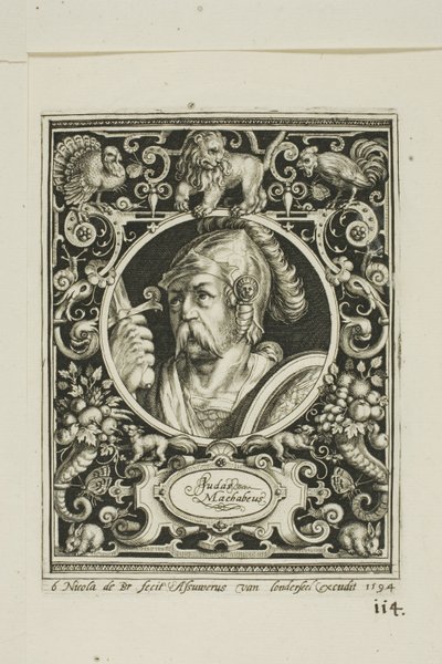 Judas Macabee, plato seis de Los Nueve Dignos de Nicolaes de Bruyn