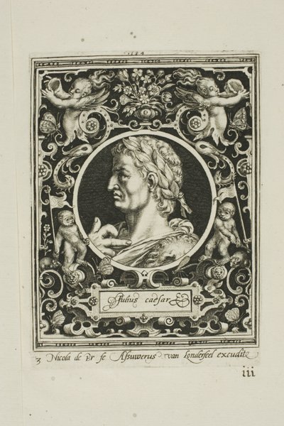 Julio César, lámina tres de Los Nueve Dignos de Nicolaes de Bruyn