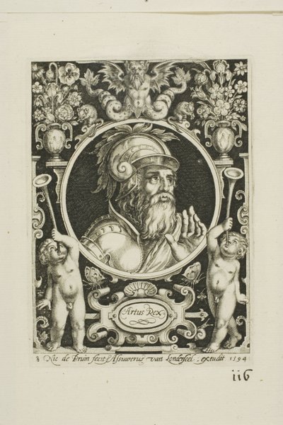 Rey Arturo, lámina ocho de Los Nueve Dignos de Nicolaes de Bruyn