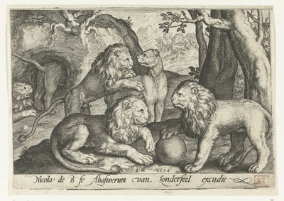 leones Animalivm qvadrvpedvm (título de la serie) Animales en paisajes (título de la serie) de Nicolaes de Bruyn