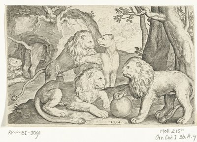 leones Animalivm qvadrvpedvm (título de la serie) Animales en paisajes (título de la serie) de Nicolaes de Bruyn