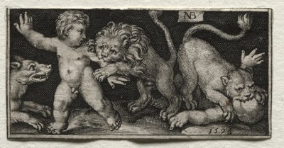 Leones atacando a niños, 1594 de Nicolaes de Bruyn