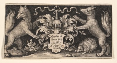 Placa con dos zorros, de Quimeras combatientes y escenas de las fábulas de Esopo de Nicolaes de Bruyn