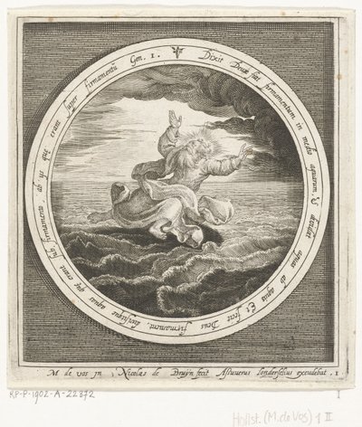 Segundo día de la creación: Dios separa las masas de agua en el cielo y el mar Desde la creación hasta la expulsión del paraíso (título de la serie) de Nicolaes de Bruyn