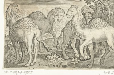 cuatro dromedarios Animalivm qvadrvpedvm (título de la serie) Animales en paisajes (título de la serie) de Nicolaes de Bruyn
