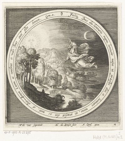 Cuarto día de la creación: Dios crea el sol, la luna y las estrellas Desde la creación hasta la expulsión del paraíso (título de la serie) de Nicolaes de Bruyn