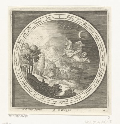 Cuarto día de la creación: Dios crea el sol, la luna y las estrellas Desde la creación hasta la expulsión del paraíso (título de la serie) de Nicolaes de Bruyn