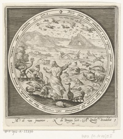 Quinto día de la creación: Dios crea los peces y las aves Desde la creación hasta la expulsión del paraíso (título de la serie) de Nicolaes de Bruyn