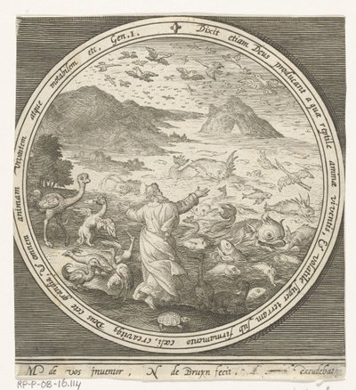 Quinto día de la creación: Dios crea los peces y las aves Desde la creación hasta la expulsión del paraíso (título de la serie) de Nicolaes de Bruyn