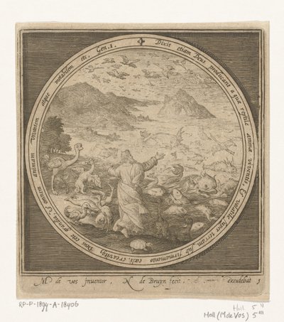 Quinto día de la creación: Dios crea los peces y las aves Desde la creación hasta la expulsión del paraíso (título de la serie) de Nicolaes de Bruyn