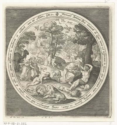 Sexto día de la creación: Dios crea los animales y a Adán y Eva
De la creación a la expulsión del paraíso (título de la serie) de Nicolaes de Bruyn