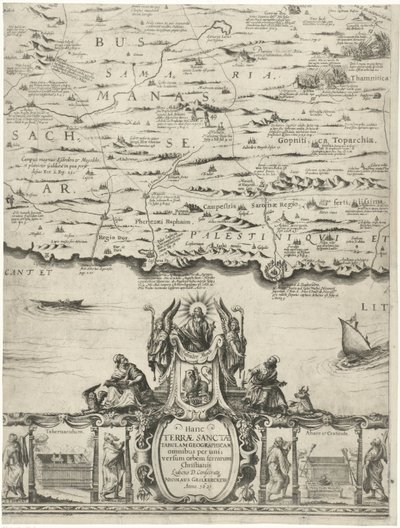Kaart de Palestina Una descripción novedosa de Tierra Santa o tierra prometida (título sobre objeto) de Nicolaes van Geelkercken