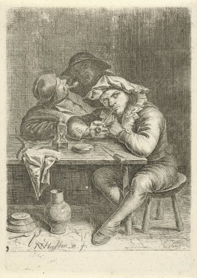 Dos fumadores en una mesa de Nicolaes van Haeften