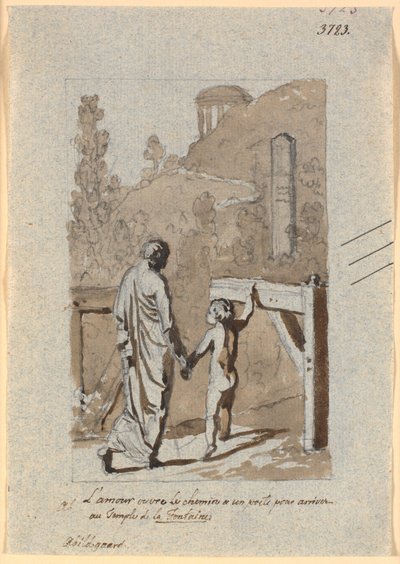Cupido abre la puerta a un poeta hacia el templo de Lafontaine de Nicolai Abildgaard