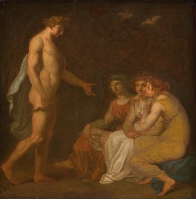 Apolo encargando a las Parcas que visiten a Ceres, quien ha huido de la Tierra de Nicolai Abildgaard