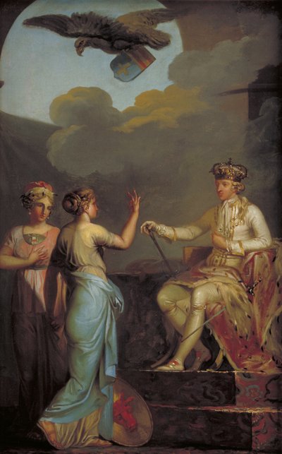 Cristián VII uniendo la parte ducal con la parte real de Holstein en 1773 de Nicolai Abildgaard