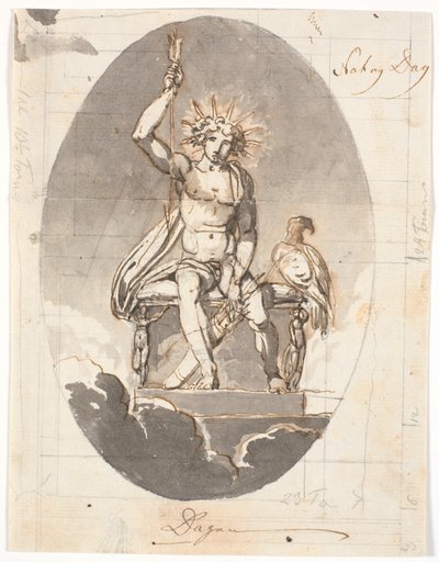 El día, hombre sentado con aureola radiante y flechas de Nicolai Abildgaard
