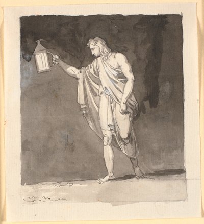 Diógenes iluminando en la oscuridad con una linterna de Nicolai Abildgaard