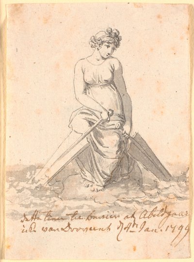 Mujer sentada en una piedra en el agua con dos remos de Nicolai Abildgaard