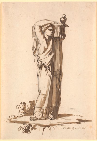 Una figura femenina llevando un arca en el hombro izquierdo de Nicolai Abildgaard