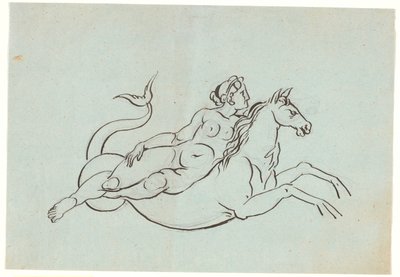 Una mujer desnuda recostada sobre un caballito de mar de Nicolai Abildgaard