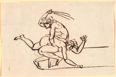 Una figura desnuda sentada, azotando a una mujer desnuda de Nicolai Abildgaard